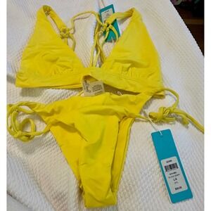 Beach Bunny Swimwear  Top XXLYellow Tie‎ Side Skimpy Bottom L Set New w/Tags